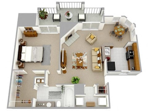 Floor plan for 1 bed, 1 bath, 725 sqft